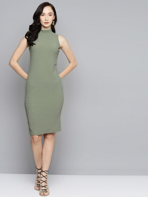 Olive High Neck Sleeveless Bodycon