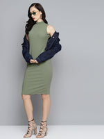 Olive High Neck Sleeveless Bodycon