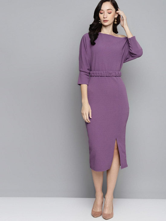 Lavender Belted Drop Shoulder Midi Dress