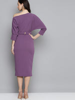 Lavender Belted Drop Shoulder Midi Dress