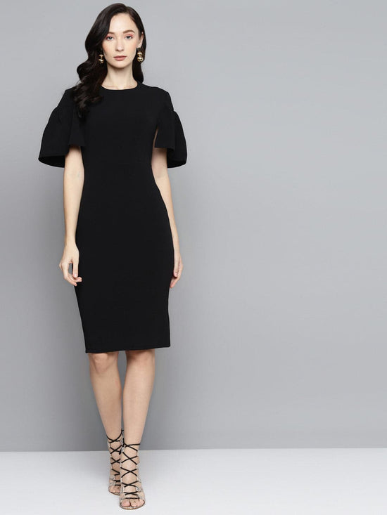 Black Frill Cape Bodycon Dress