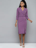 Lavender Notch Collar Belted Dress