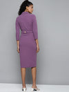 Lavender Notch Collar Belted Dress