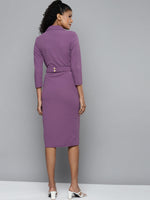 Lavender Notch Collar Belted Dress