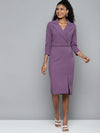 Lavender Notch Collar Belted Dress