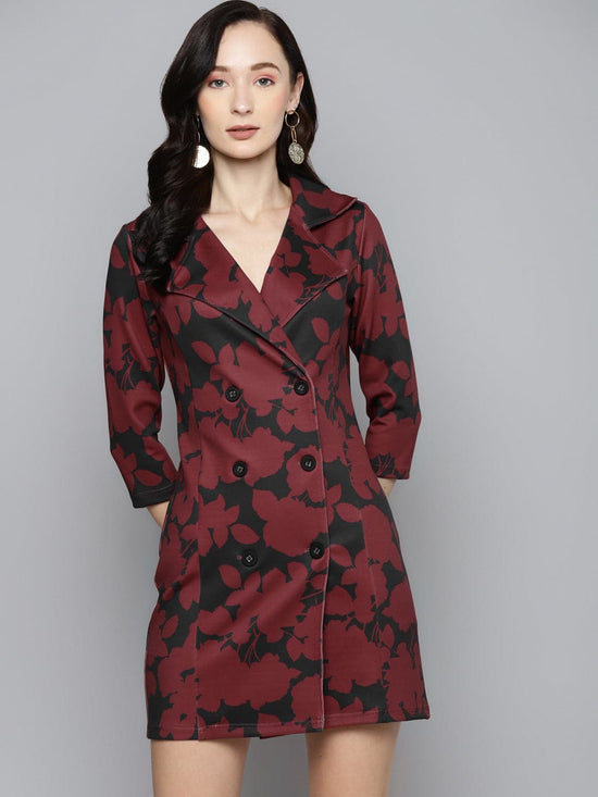 Red Floral Scuba Blazer Dress