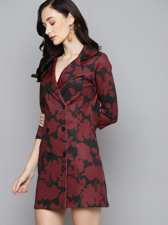 Red Floral Scuba Blazer Dress