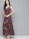 Purple Floral Chiffon Sweetheart Neck Maxi