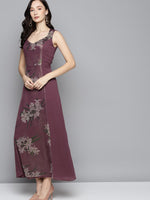 Purple Floral Chiffon Sweetheart Neck Maxi