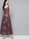 Purple Floral Chiffon Sweetheart Neck Maxi