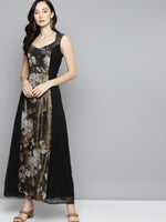 Green Floral Chiffon Sweetheart Neck Maxi