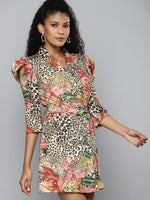 Beige Scuba Animal Floral Blazer Dress