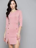 Pink Scuba Front Slit Bodycon Dress