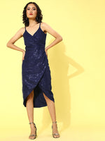Navy Sequin Strappy Wrap Dress
