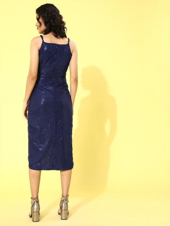 Navy Sequin Strappy Wrap Dress