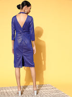 Women Royal Blue Metallic Knot Dress