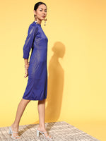 Women Royal Blue Metallic Knot Dress