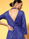 Women Royal Blue Metallic Knot Dress