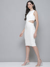 White Rib Side Cut-Out Bodycon Dress