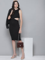 Black Rib Side Cut-Out Bodycon Dress