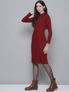 Maroon Rib Turtle Neck Zipped Bodycon Dress