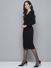 Black Rib Puff Sleeves Square Neck Bodycon Dress