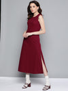 Maroon Rib A-Line Maxi Dress