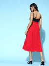Red Mesh Strappy Midi Dress