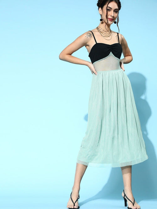 Sea Green Mesh Strappy Midi Dress