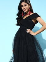 Black Tulle Bardot Midi Dress