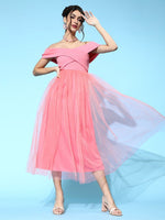 Pink Tulle Bardot Midi Dress