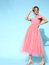 Pink Tulle Bardot Midi Dress