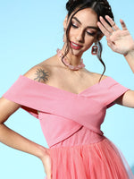 Pink Tulle Bardot Midi Dress