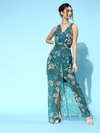 Teal Blue Floral Wrap Maxi Dress