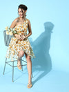 Yellow Floral Organza One Shoulder Dress