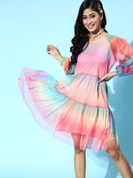 Multicolor Rainbow Mesh Tiered Short Dress