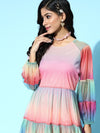 Multicolor Rainbow Mesh Tiered Short Dress