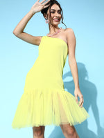 Yellow Tulle One Shoulder Dress