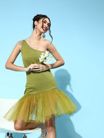 Green Tulle One Shoulder Dress