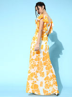 Mustard Floral Frill Sleeve Maxi