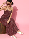 Women Maroon Floral Strappy Maxi Dress