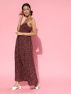 Women Maroon Floral Strappy Maxi Dress