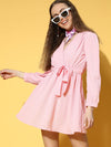 Women Pink Belted Short Dress