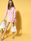 Women Pink Belted Short Dress