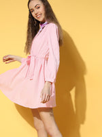 Women Pink Belted Short Dress