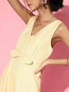 Women Yellow Gingham Check Waist-Bow Midi Dress