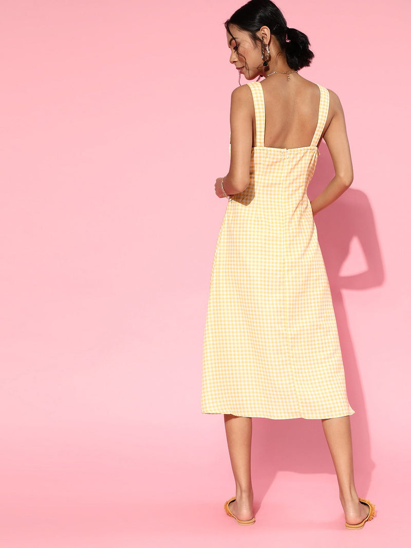 Women Yellow Rib Side Cut-Out Midi Dress