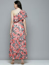 Women Peach Floral One Shoulder Maxi Dress