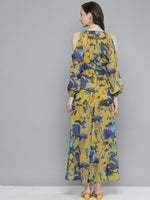 Women Mustard & Blue Floral Cold Shoulder Maxi