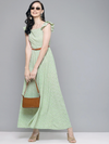 Women Green Floral Bardot Belted Maxi Dress